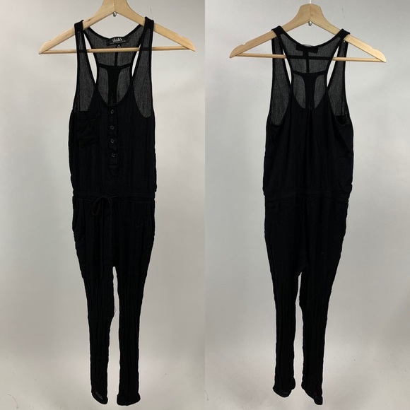 Lulu’s Black Button Down Overalls Jumpsuit Romper XS - Picture 2 of 7